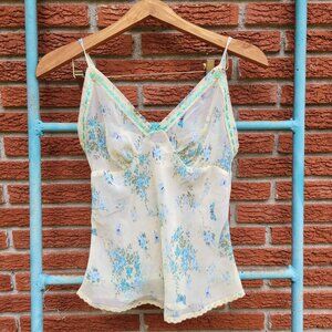 Vintage Y2K Sheer Yellow and Blue Floral Camisole Top Size Medium